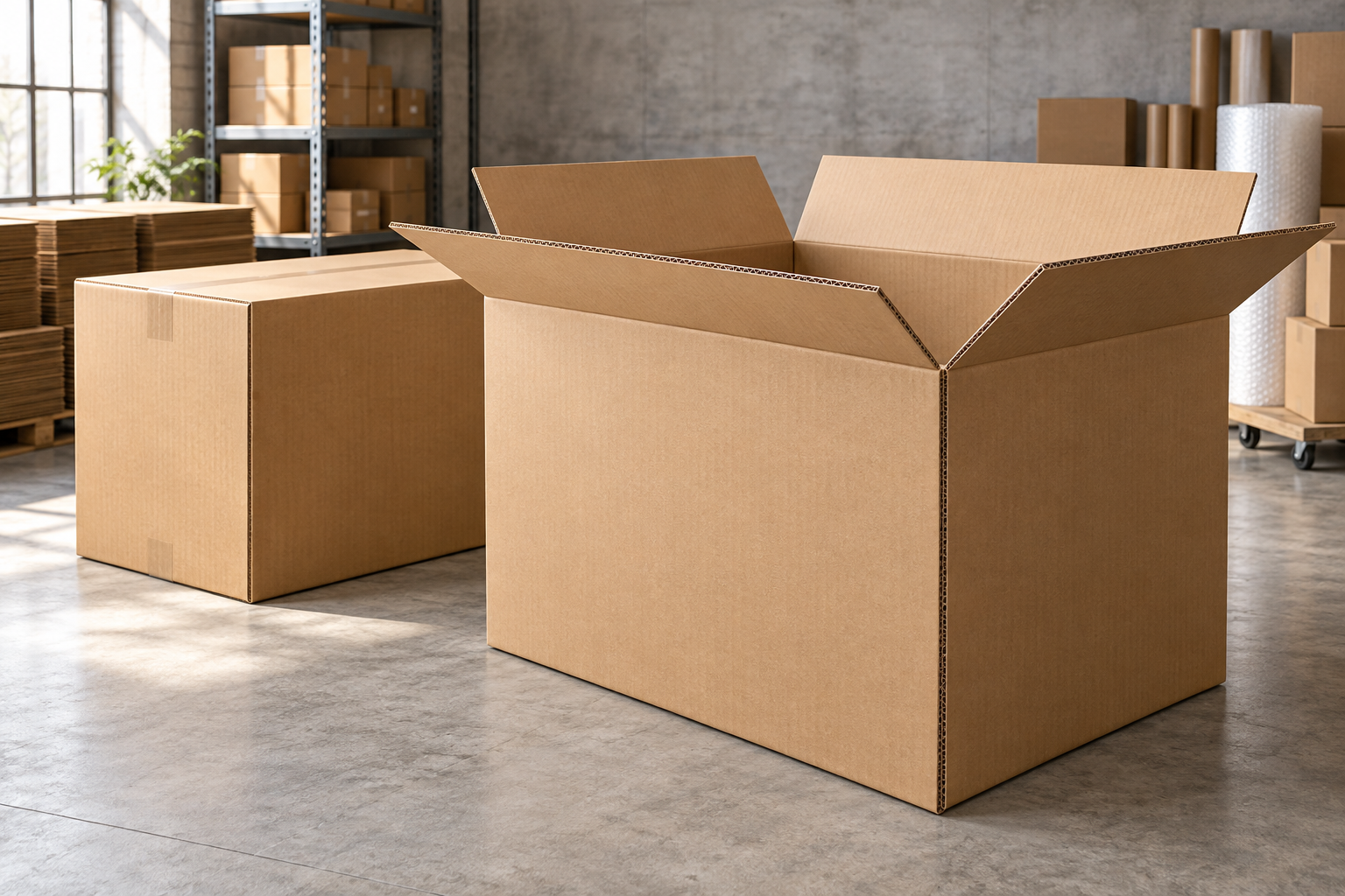 Cajas grandes de cartón en una zona de embalaje
